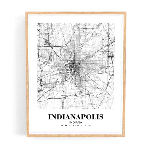 Eleville 11X14 Unframed Indianapolis Indiana City View Abstract Road Modern Map Art Print Poster Wall Office Home Decor Minimalist Line Art Hometown Housewarming wgn351