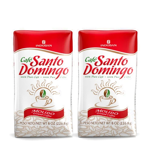 Café Santo Domingo INDUBAN Café Santo Domingo, 8 oz Bag, Ground Coffee, Medium Roast - Product from the Dominican Republic (Pack of 2)