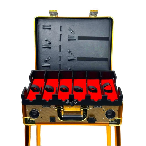 Mane Tame Professional Men's Grooming MANE TAME Barber Case - VIP Mobile Barber Station- Gold - Includes Speakers, TSA Locks, Removeable/Adjustable Legs.