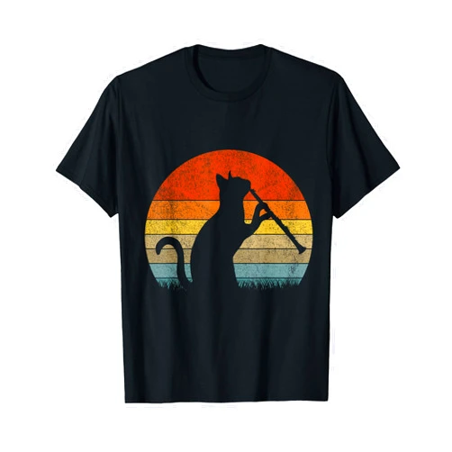 Funny Clarinet Player Clarinet Gift Funny Clarinet Cat Clarinet Player Musician Retro Vintage T-Shirt