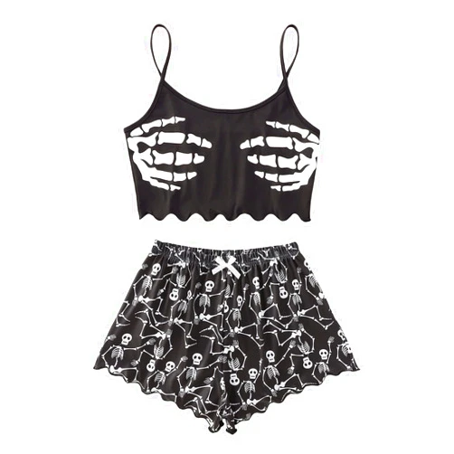 WDIRARA Women's Sleepwear Cute Print Lettuce Trim Cami and Shorts Pajama Set