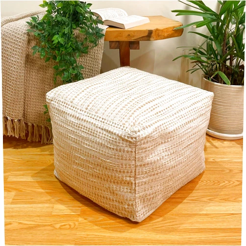 Chardin home Unstuffed Ottoman, Cozy & Bohemian Pouf Covers, Hand Crafted Casual Seating, Footrest, Square Floor Pillow for Home, Office, Bedroom, Living Room, 16.5
