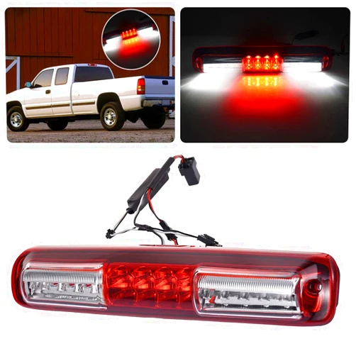 Pzeelbe LED Tail High Mount 3rd Third Brake Light Cargo Lamp Waterproof Replacement for 1999-2006 Chevy Silverado/GMC Sierra 1500 2500 3500 HD, 07 Silverado/ Sierra 1500 2500 3500 HD Classic Red/White LED