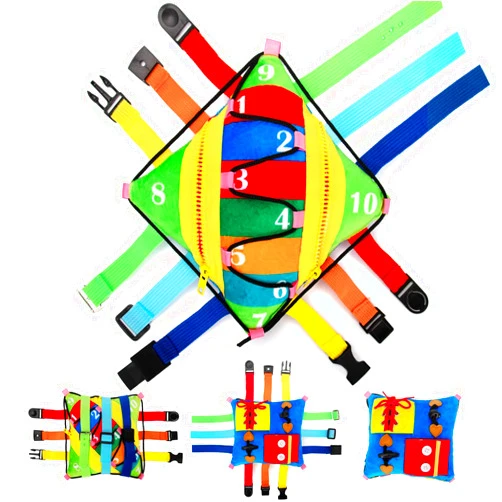 teytoy Sensory Buckle Pillow Toys for Toddlers,Travel Toys for Toddlers 1-3 Learning Fine Motor Skill & Problem Solving,Montessori Sensory Fidgets for Kids Threading Counting Zipper-12 Basic Skill