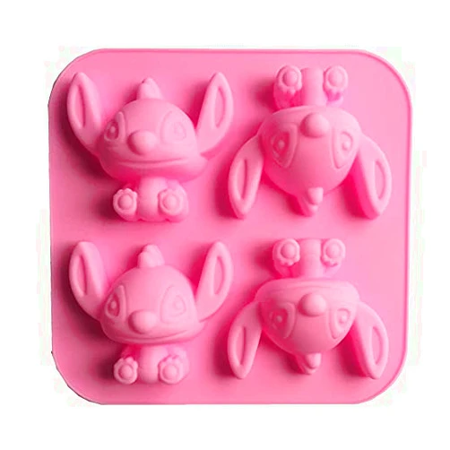 Guratapa 4 Cavity Star Baby Lilo and Stitch Silicone Mold for DIY Fondant Candy Making Chocolate Molds Lollipop Desserts Ice Cube Gum Clay Soap Biscuit Plaster Resin Cupcake Topper Birthday Party Cake Decor