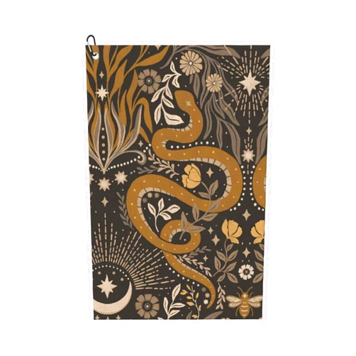 Cghjklzxv Mystic Serpent Black Gold Quick Dry Golf Towel with Carabiner - 24