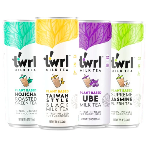 Twrl M!lk Tea Twrl Milk Tea Variety Pack - Jasmine, Taiwan Style, Hojicha, and Ube Milk Tea - Made with Plant-Based Milk, Low Sugar, Organic, Antioxidant-Rich and Nitro-Infused for Smooth Taste - 7.5 Ounces, Pack of 4