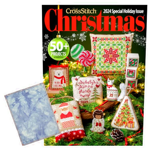 VolcanoStitching 2024 Christmas Cross Stitch Magazine Bundle - Just Cross Stitch 2024 Christmas Ornaments Magazine with Christmas Hand-Dyed Aida 14 Count Cross Stitch Fabric by VolcanoStitching