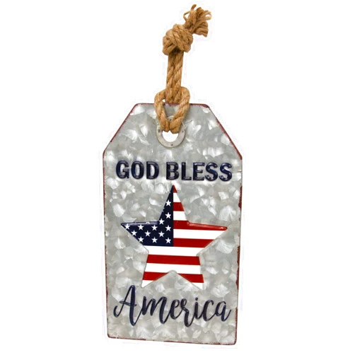 Kruenpeeper Creek CWI Gifts God Bless America Metal Tag w/Jute, Multi