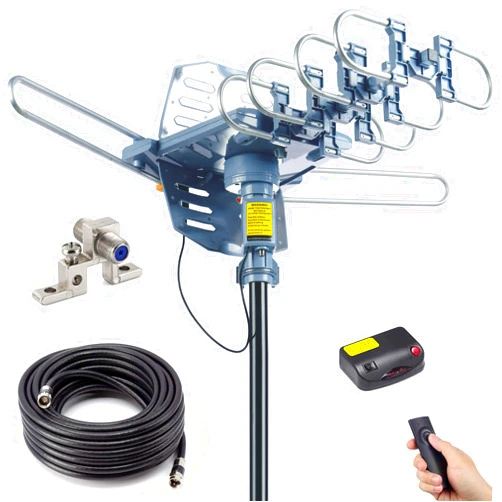 Pingbingding PBD Outdoor Digital Amplified HDTV Antenna, 150 Mile Motorized 360 Degree Rotation, Wireless Remote Control, 59FT RG6 Coax Cable, Coaxial Grounding Block, UHF VHF 1080P 4K, Support 2 TVs
