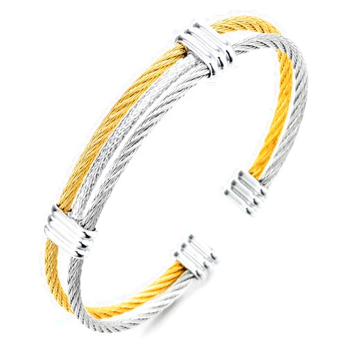 COOLSTEELANDBEYOND Men Women Stainless Steel Twisted Cable Adjustable Cuff Bangle Bracelet Gold Silver Two-tone
