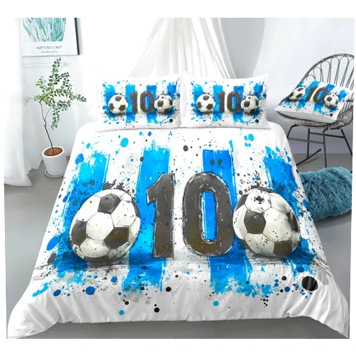 REALIN Soccer Football Duvet Cover Set Hand-Drawn The Ball Game Sport Soccer Bedding Girl Boy Kids Bed Sets 3/4PCS Quilt Covers/Sheets/Pillow Shams,Twin/Full/Queen/King (A,Queen-228x228cm-3PCS)