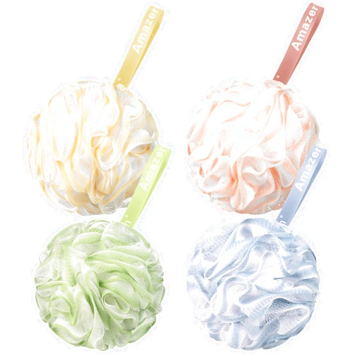 AmazerBath Loofah Sponge 75g/Piece, Exfoliating Bath Sponge Body Scrubber - Loofa Set of 4 - Cotton Candy Quartet, Large