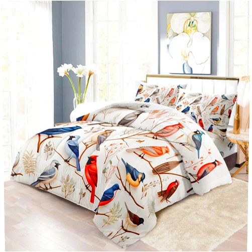 REALIN Northern Cardinal Birds Bedding North American Songbird Duvet Cover Set Bed Sets 2/3/4PCS Quilt Covers/Sheets/Pillow Shams,Twin/Full/Queen/King (C,Twin-172x218cm-4PCS)