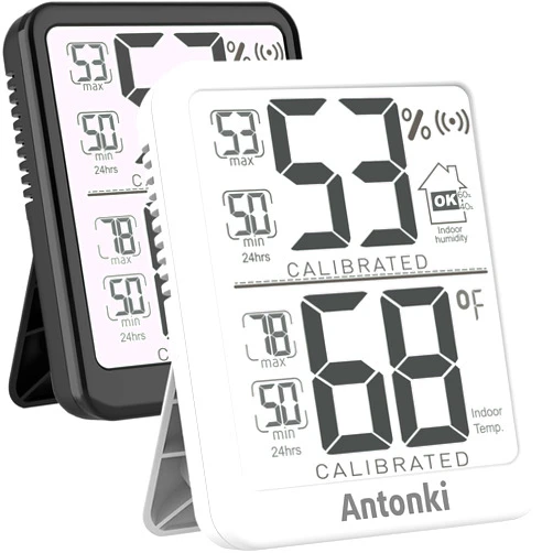 Antonki 2-Pack Room Thermometer, Digital Small Hygrometer Indoor Thermometer Humidity Gauge, Temperature Humidity Meter with Max/Min Record Monitor Sensor for Home, Plants - Battery Included