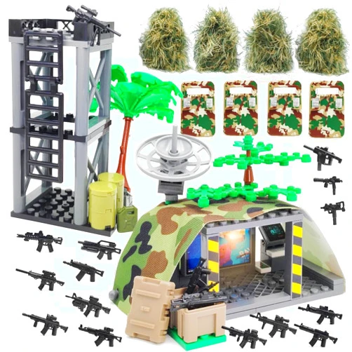 ZHX Modern Military Building Block Toys Camouflage Tent Command Center Army Weapon Shield Accessories with Sentry Guard Tower Set Compatible with Classic Bricks for Kids Age 8 10 12 14 Years