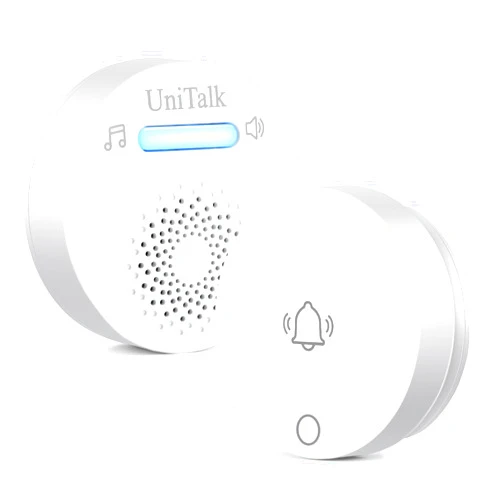 UniTalk Wireless Doorbell, Self-Powered Doorbell, No Battery Required Push Button, Cordless Door Chime Kit with 36 Chimes, 8 Adjustable Volume and 500FT Wireless Range(1R1T)