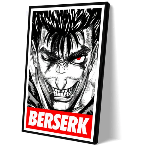 YBW Dark Fantasy Anime Manga Berserk Guts HD Canvas Print Poster,Poster for Boys Room,Living Room Bedroom Wall Art Decor (16x24 Framed,A)