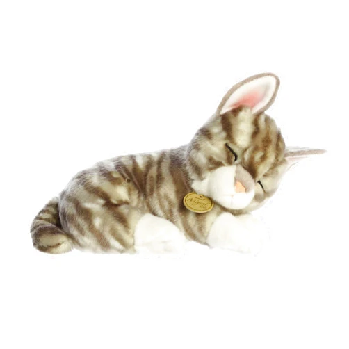 Aurora® Adorable Miyoni® Tots Sleepy Tabby Kitten Stuffed Animal - Lifelike Details Make a Cherished Companion - Perfect for Decorating Bedrooms or Classrooms - Gray 10 Inches