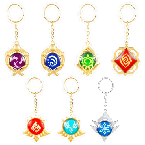 UTIEHD 7 Pack Genshin Impact Vision Keychain, Anime Keyring, for Collection and Genshin Fans