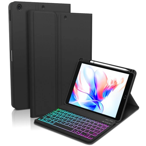 GOOJODOQ 7 Colors Backlit Keyboard Case for iPad 9th/8th/7th Gen 10.2” 2021/2020/2019- Detachable Bluetooth iPad Keyboard Case with Pencil Holder/Anti-scratch and Fingerprint-proof Cover(Black)