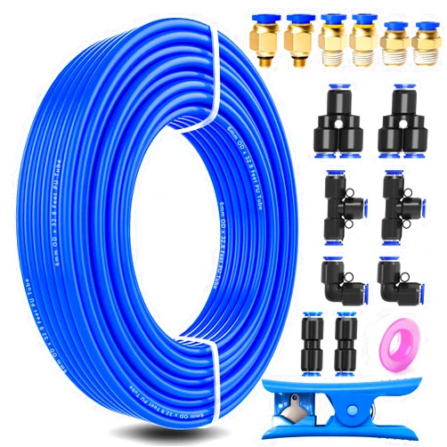 mxuteuk 6mm Air Line Tubing Kit,6mm Air Hose Kit,6 mm x 32.8 Feet(10 Meter) PU Tube with Push to Connect Fittings