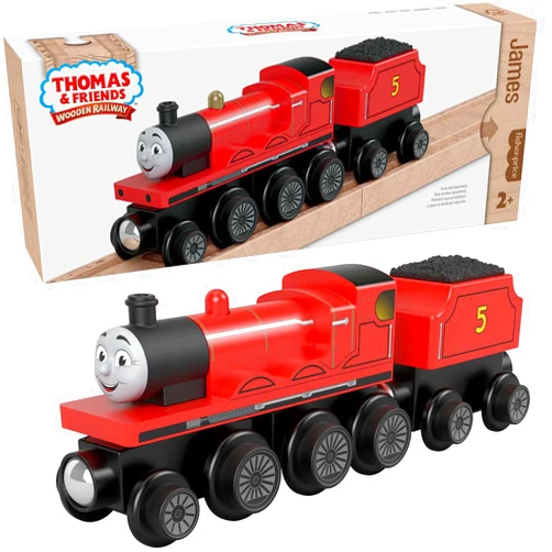 Thomas & Friends Wooden Railway, James Engine and Coal Car, Push-Along Train Made from sustainably sourced Wood for Kids 2 Years and up