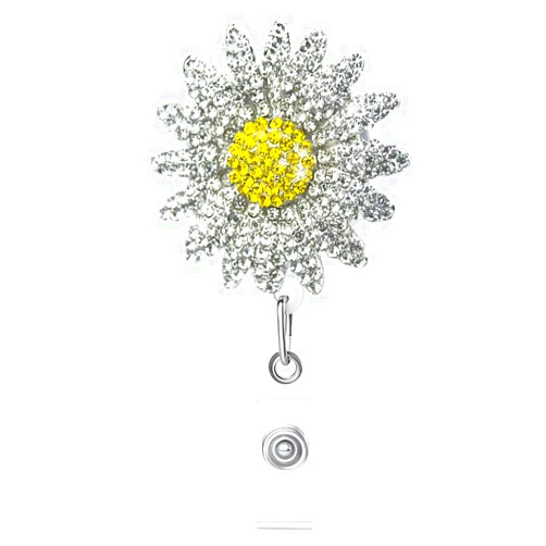 Ascrafter Sunflower Badge Holder, Bling Rhinestones Badge Reel Tetractable for Women Nurse Teacher, Sparkling Crystal ID Badge Cip for Name Card