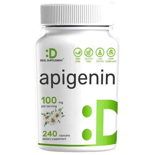 DEAL SUPPLEMENT Apigenin, 100mg Per Serving, 240 Capsules – Raw Plant Extract from Chamomile Flower – Active Bioflavonoids & Antioxidants – Sleep & Relaxation Supplement – Non-GMO