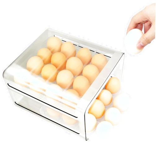 YSJYBLDS Refrigerator Egg Rack Drawer Type Egg Rack Double Layer Can Hold 32 Eggs Large Capacity Clear Plastic Household Egg Egg Tray Container Kitchen Egg Keep Fresh Box
