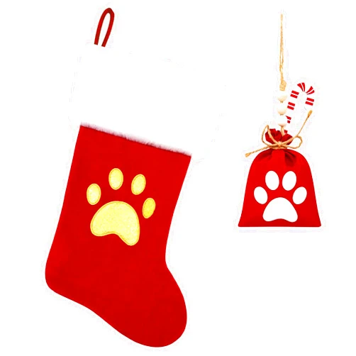 Tokforty 20 Inches Red Velvet with White Super Soft Plush Cuff Christmas Stockings, Xmas Personalized Embroidered Pets Paw Stockings for Family Holiday Decorations and Xmas Tree Fireplace