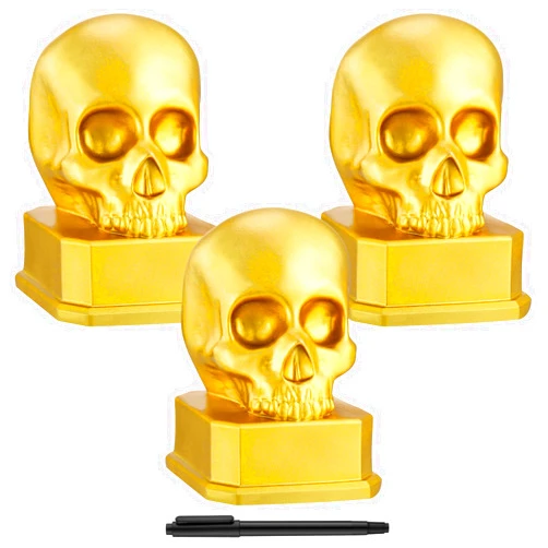CroBlissful 3 Pack Halloween Skull Sculpture Trophies with Mark Pen Halloween Costume Resin Skull Trophy for Contest Awards Funny Halloween Party Prizes for Adults Party Supplies