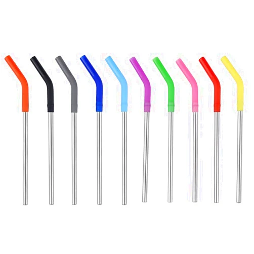 Generic 10-Pack Reusable Stainless Steel Metal Straws With Silicone Flex Tips Elbows Cover - Reusable Stainless Drinking Straws - Dishwasher Safe - Ecofriendly