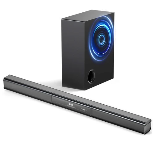 HIXICOPA 2.1 Channel Sound Bar with Wired Subwoofer, Dorby Audio 35in Detachable TV Soundbar, Bluetooth, HDMI-ARC, Optical, AUX, USB, FM, Coaxial Inputs for Home Theater