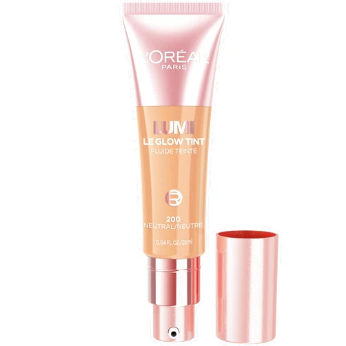 L'Oreal Paris Lumi Le Glow Skin Tint, Lightweight Water-Based Tinted Serum with Foundation-Like Coverage, Glow Illuminator, Neutral 200, 0.85 Fl Oz