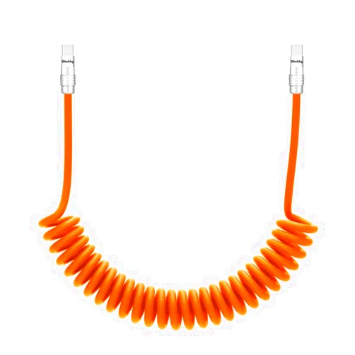 chubbycable Curly Chubby - Retractable Fast Charging Cable 240W Coiled Charger Cord for Car Durable USB-C Cable for Phones, Tablets and More, Orange, Type-C to Type-C, 1.3FT-2.3FT