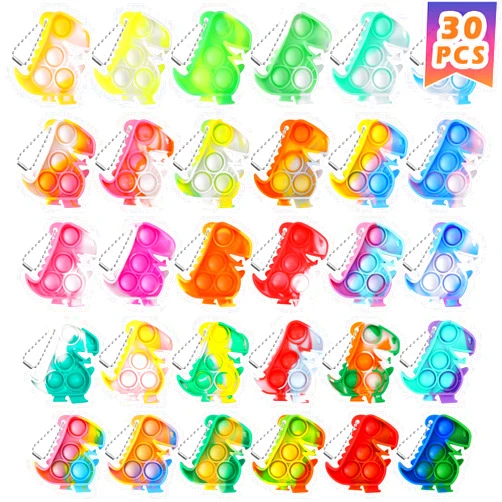 PICcircuit Dinosaur Party Favors Dinosaur Keychains Kids Party Favors Fidget Toys Bulk 30 Pack Mini Pop Fidget Keychain Its, Dino Party Favors for Kids 4-8 Children Mini Supplies It Small Birthday Decorations