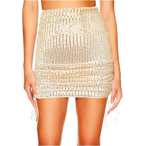 Pasgreson Women's Sequin Mini Skirt High Waist Drawstring Ruched Bodycon Wrap Sparkle Short Skirts for Night Out Club Party