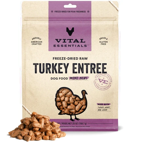 Vital Essentials Freeze Dried Raw Dog Food, Turkey Mini Nibs Entree, 25 oz
