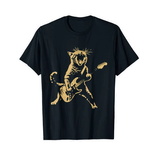 ButterFox Rock and Roll Guitar Cat Funny Rockstar Cat Playing Guitar T-Shirt