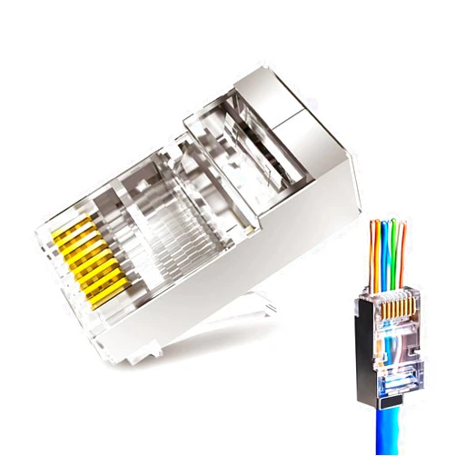 EZYUMM 20PCS Cat 6A Cat6 Shielded Pass Through RJ45 Connectors, Premium Shielded RJ45 Pass Through Connector, Gold Plated RJ45 Modular Plugs for Solid or Stranded FTP/STP Ethernet Cable