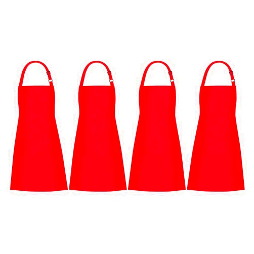 Jubatus 4 Pack Bib Aprons with 2 Pockets Cooking Chef Kitchen Apron for Women Men, Red