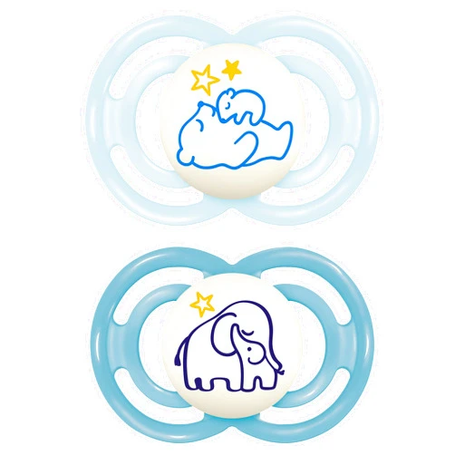 MAM Perfect Night Baby Pacifier, Patented Nipple, Glows in the Dark, 2 Pack, 6-16 Months, Boy (Design May Vary)