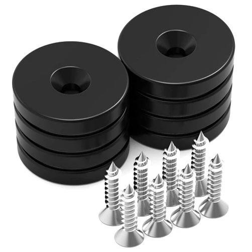 THCMagorilla Strong Neodymium Magnets, Rare Earth Magnets, Heavy Duty Magnets for Crafts, Countersunk Hole Magnets with Screws, 1.26 x 0.197 Inch, 8 PCS, Black