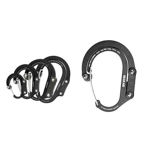 GEAR AID HEROCLIP Carabiner Clip and Hook (Large, Medium, Small, Mini) for Camping & HEROCLIP Carabiner Clip and Hook (Small) for Purse, Stroller, and Backpack, Stealth Black