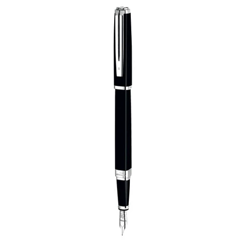 Waterman Exception Fountain Pen, Slim Black with Silver Plated Clip, Fine Nib with Blue Ink Cartridge, Gift Box
