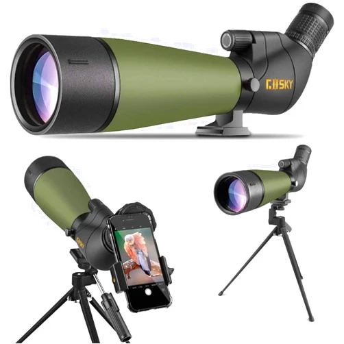 Gosky Updated 20-60x80 Spotting Scopes with Tripod, Carrying Bag and Quick Phone Holder - BAK4 High Definition Waterproof Spotter Scope for Bird Watching Wildlife Scenery1,Green