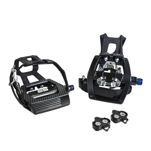 BV Bike Pedals Shimano SPD/Look Delta Compatible 9/16'' with Toe Clips - Peloton Pedals for Regular Shoes - Toe Cages for Peloton Bike - Exercise Bike Pedals - Universal Fit Bicycle Pedal