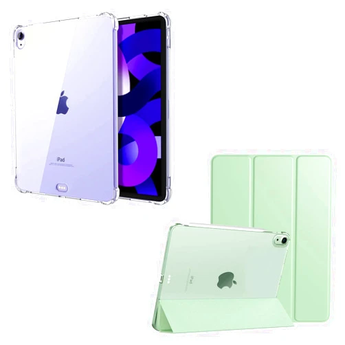 TiMOVO Case for New iPad Air 5th/4th Generation 10.9 inch, iPad Air 5 Case/iPad Air 4 Case, Slim Stand Protective Cover - Green + Slim Clear TPU Protective Shell - Clear