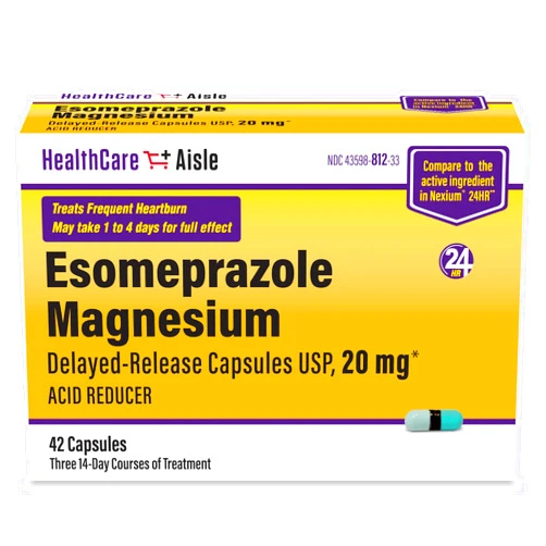 HealthCareAisle Esomeprazole Magnesium 20 mg - 42 Delayed-Release Capsules - Acid Reducer, Treats Frequent Heartburn